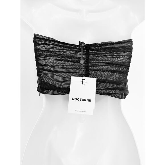 Black Strapless Bustier Corset Tulle Crop Top Nocturne - Picture 3 of 12